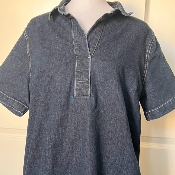 Liz Claiborne Simply Liz Dark Wash Denim Shirt Dress Size Medium - Picture 3 of 14
